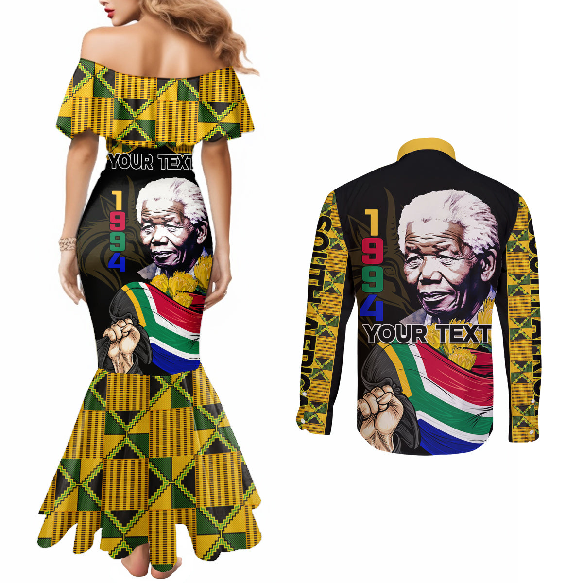 South Africa Freedom Day 2024 Couples Matching Mermaid Dress and Long Sleeve Button Shirt Happy 30th Anniversary