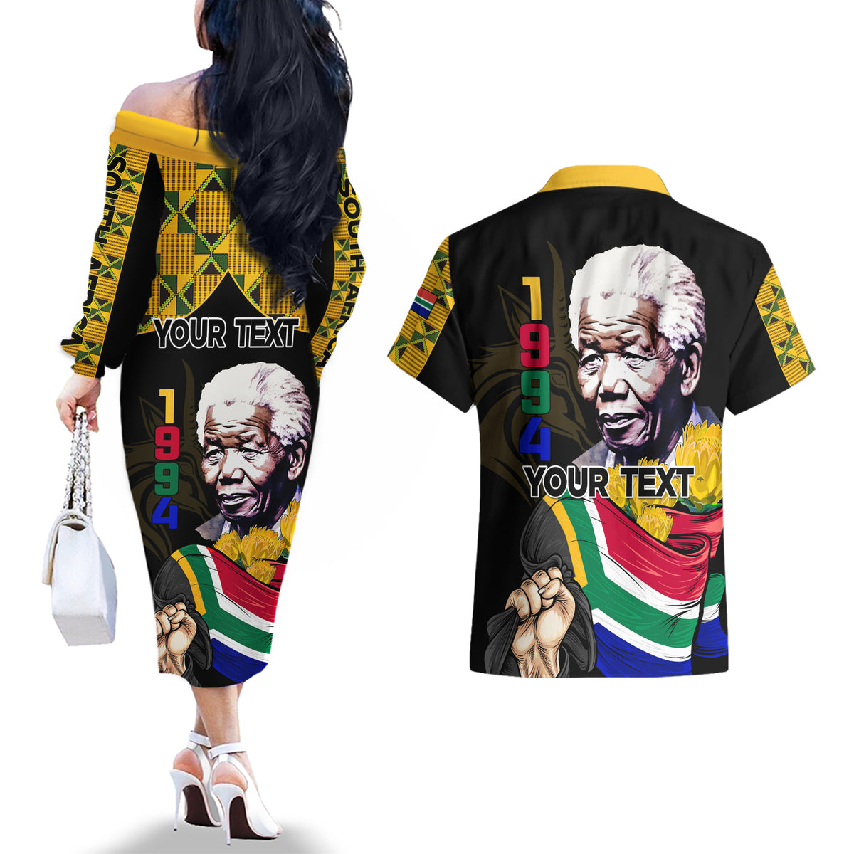 South Africa Freedom Day 2024 Couples Matching Off The Shoulder Long Sleeve Dress and Hawaiian Shirt Happy 30th Anniversary - Wonder Print Shop