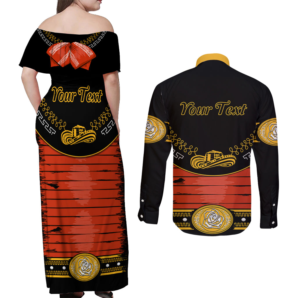 Cinco de Mayo 2024 Couples Matching Off Shoulder Maxi Dress and Long Sleeve Button Shirt Traje de Charro Style - Wonder Print Shop