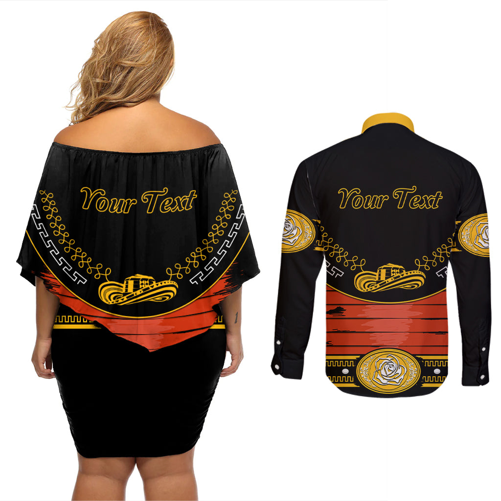 Cinco de Mayo 2024 Couples Matching Off Shoulder Short Dress and Long Sleeve Button Shirt Traje de Charro Style - Wonder Print Shop