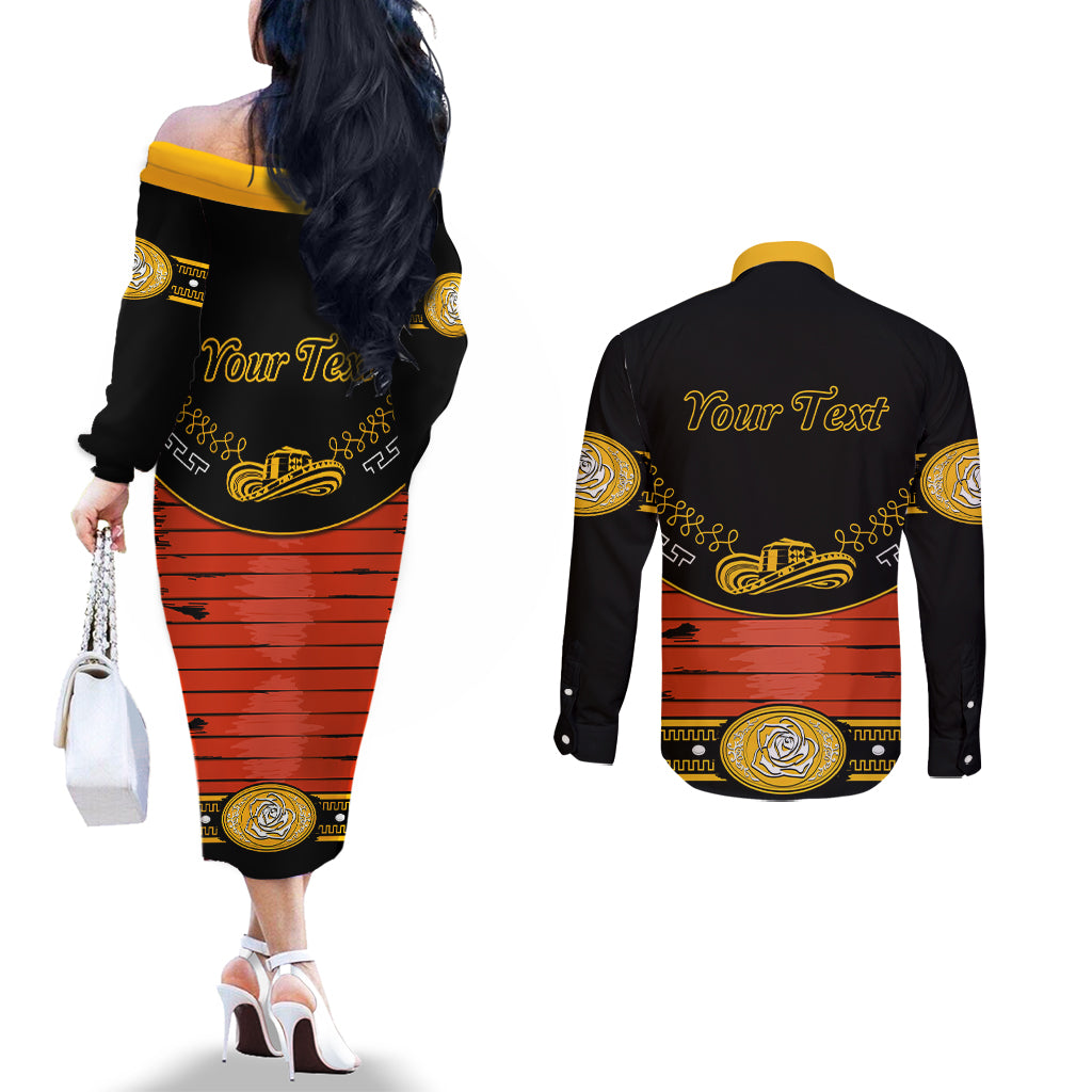 Cinco de Mayo 2024 Couples Matching Off The Shoulder Long Sleeve Dress and Long Sleeve Button Shirt Traje de Charro Style
