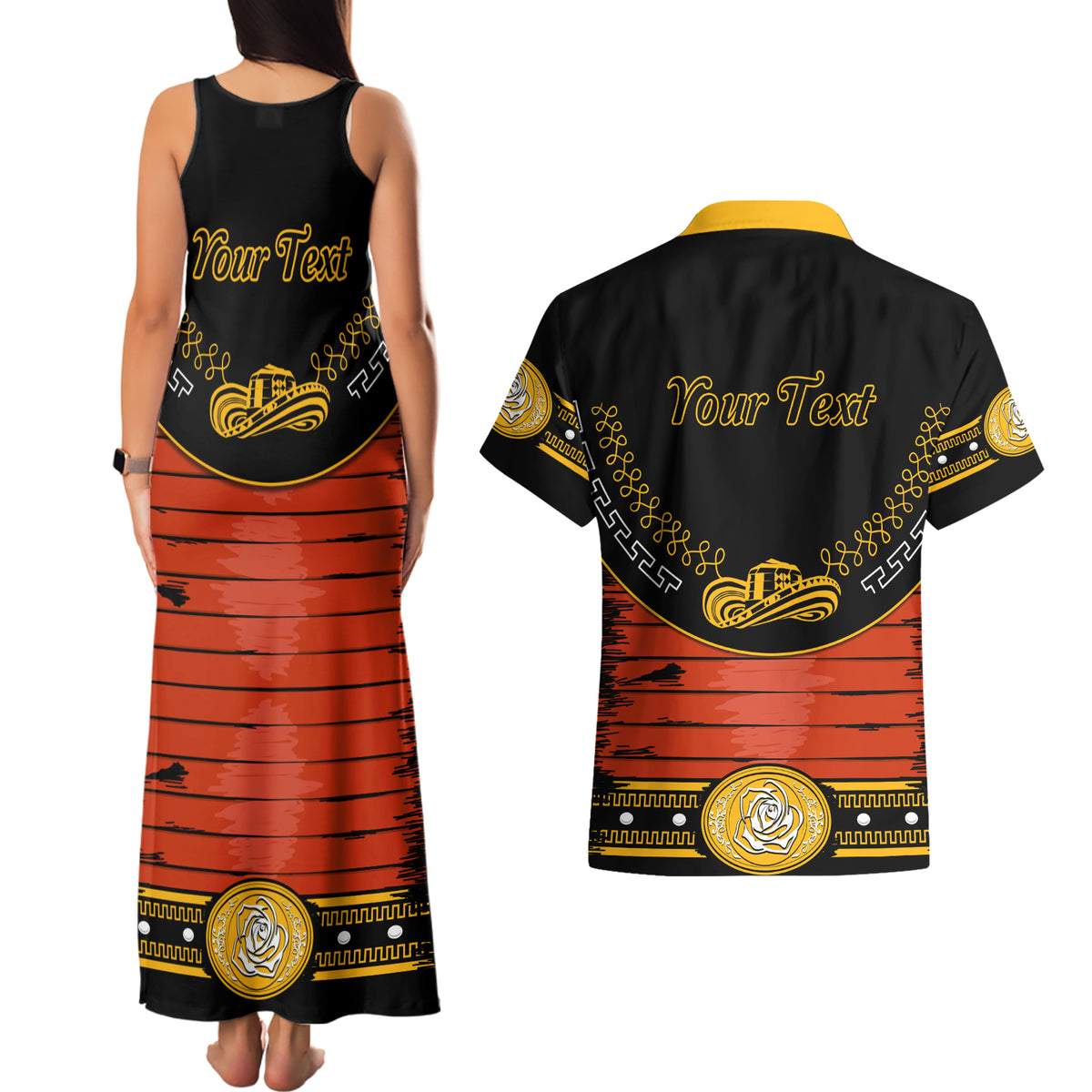Cinco de Mayo 2024 Couples Matching Tank Maxi Dress and Hawaiian Shirt Traje de Charro Style - Wonder Print Shop