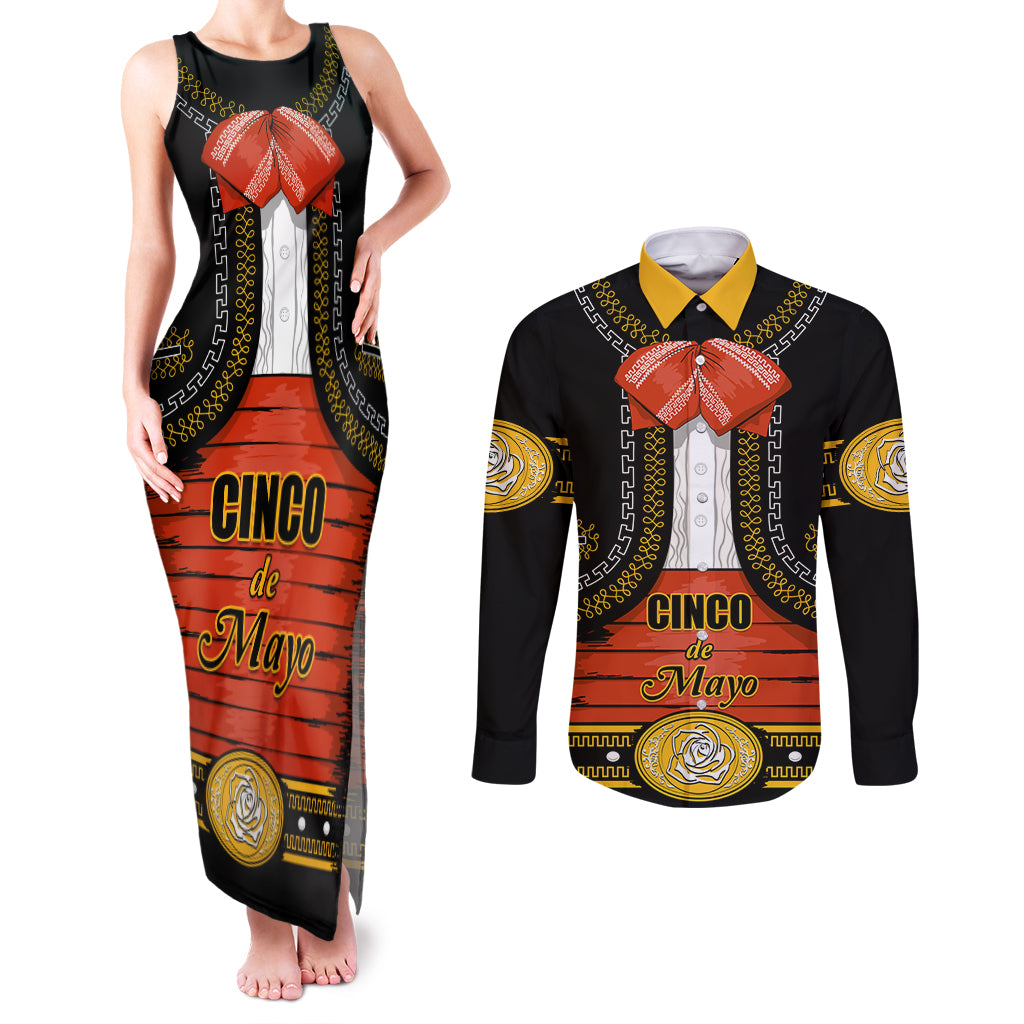 Cinco de Mayo 2024 Couples Matching Tank Maxi Dress and Long Sleeve Button Shirt Traje de Charro Style - Wonder Print Shop