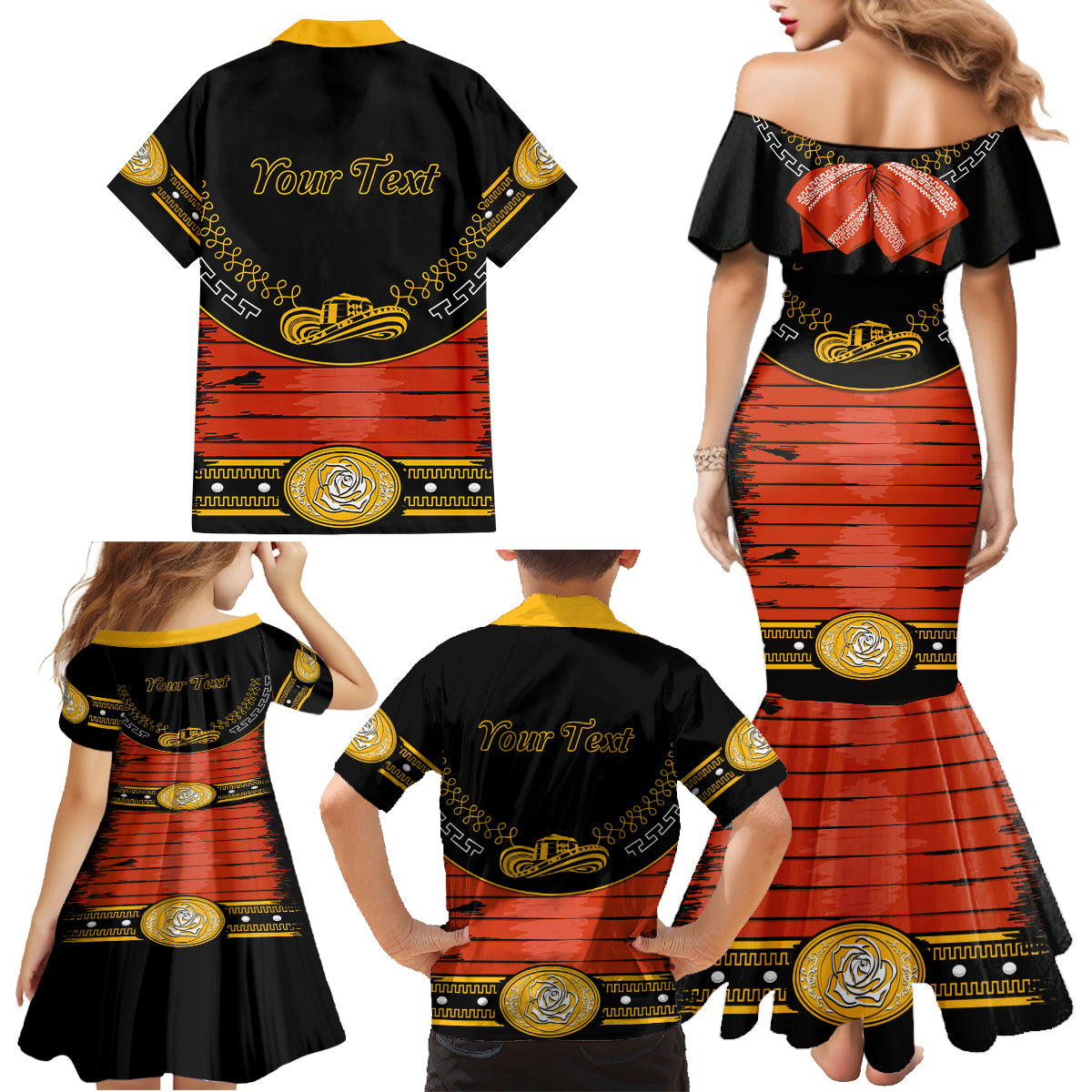 Cinco de Mayo 2024 Family Matching Mermaid Dress and Hawaiian Shirt Traje de Charro Style - Wonder Print Shop