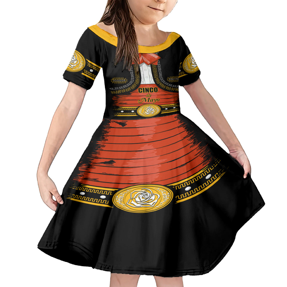 Cinco de Mayo 2024 Family Matching Off The Shoulder Long Sleeve Dress and Hawaiian Shirt Traje de Charro Style - Wonder Print Shop