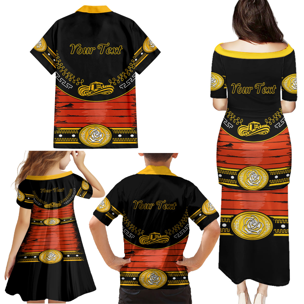 Cinco de Mayo 2024 Family Matching Puletasi and Hawaiian Shirt Traje de Charro Style - Wonder Print Shop