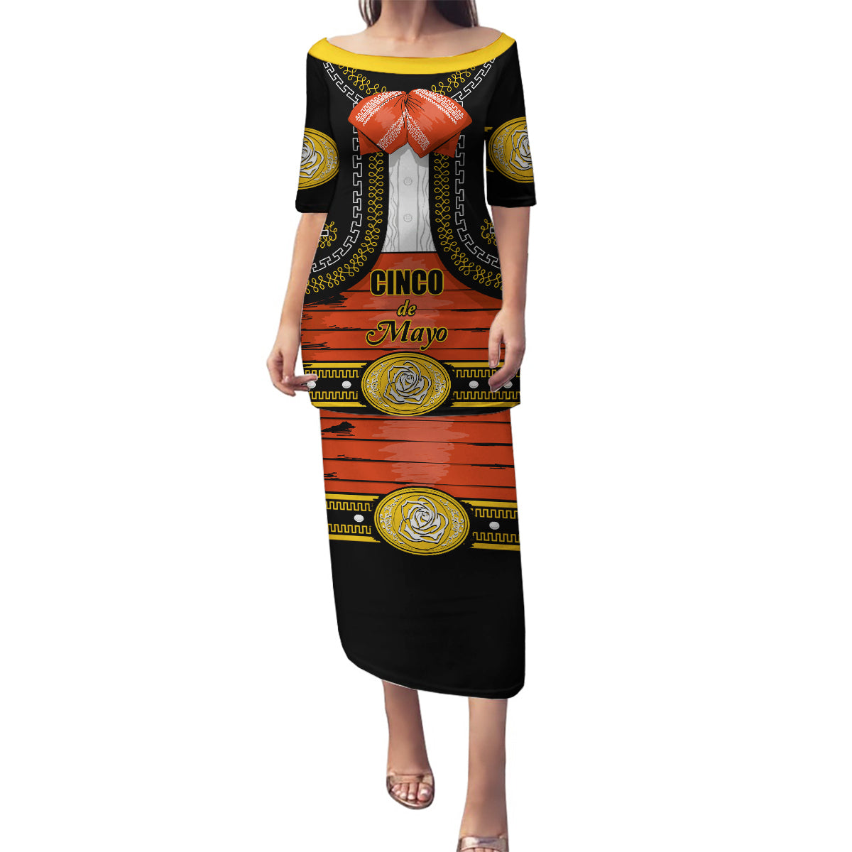 Cinco de Mayo 2024 Family Matching Puletasi and Hawaiian Shirt Traje de Charro Style - Wonder Print Shop