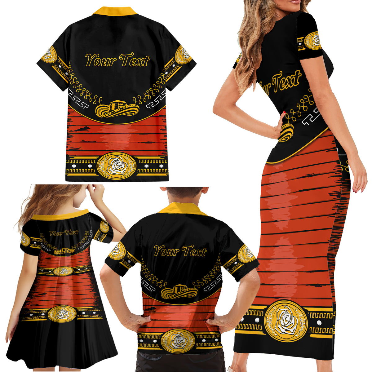Cinco de Mayo 2024 Family Matching Short Sleeve Bodycon Dress and Hawaiian Shirt Traje de Charro Style - Wonder Print Shop