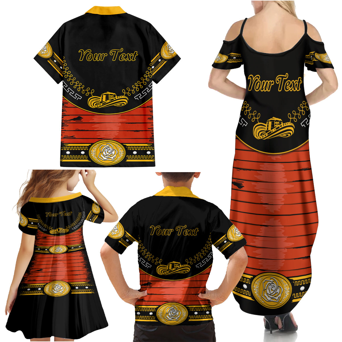 Cinco de Mayo 2024 Family Matching Summer Maxi Dress and Hawaiian Shirt Traje de Charro Style - Wonder Print Shop