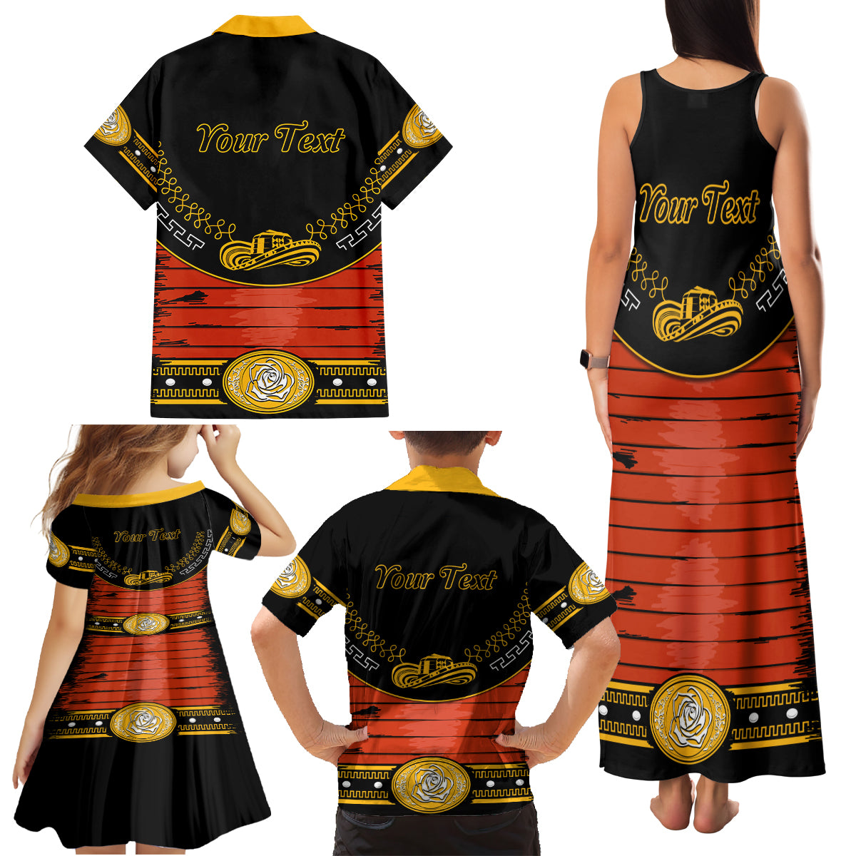 Cinco de Mayo 2024 Family Matching Tank Maxi Dress and Hawaiian Shirt Traje de Charro Style - Wonder Print Shop