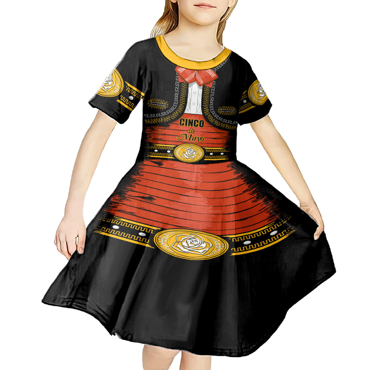 Cinco de Mayo 2024 Kid Short Sleeve Dress Traje de Charro Style - Wonder Print Shop