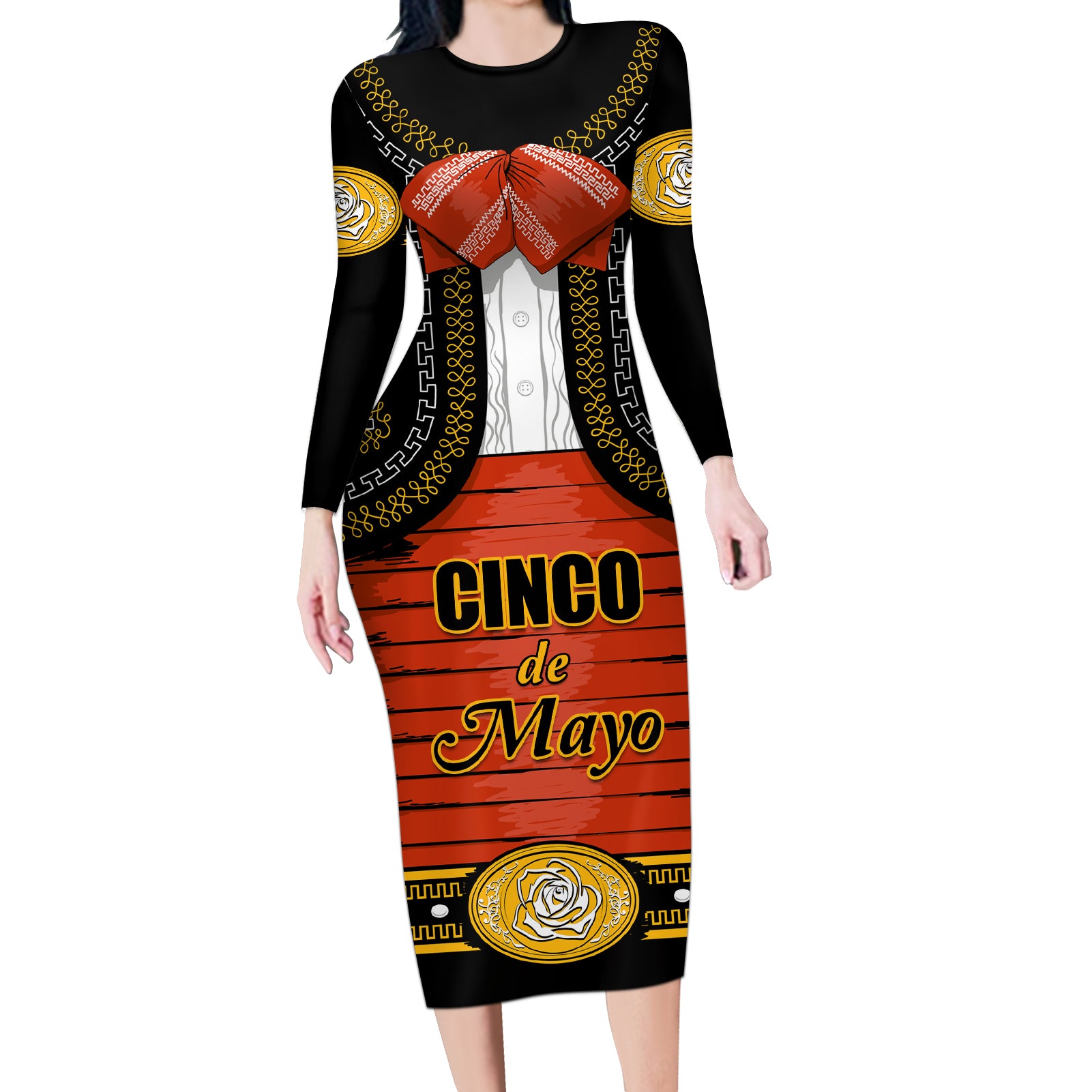 Cinco de Mayo 2024 Long Sleeve Bodycon Dress Traje de Charro Style - Wonder Print Shop