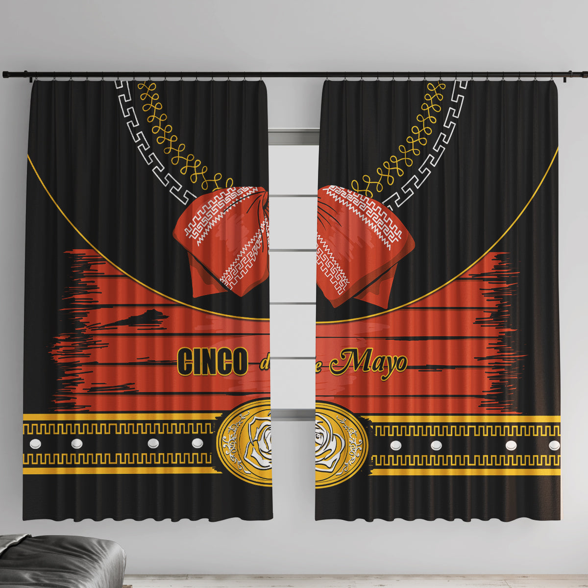 Cinco de Mayo 2024 Window Curtain Traje de Charro Style - Wonder Print Shop
