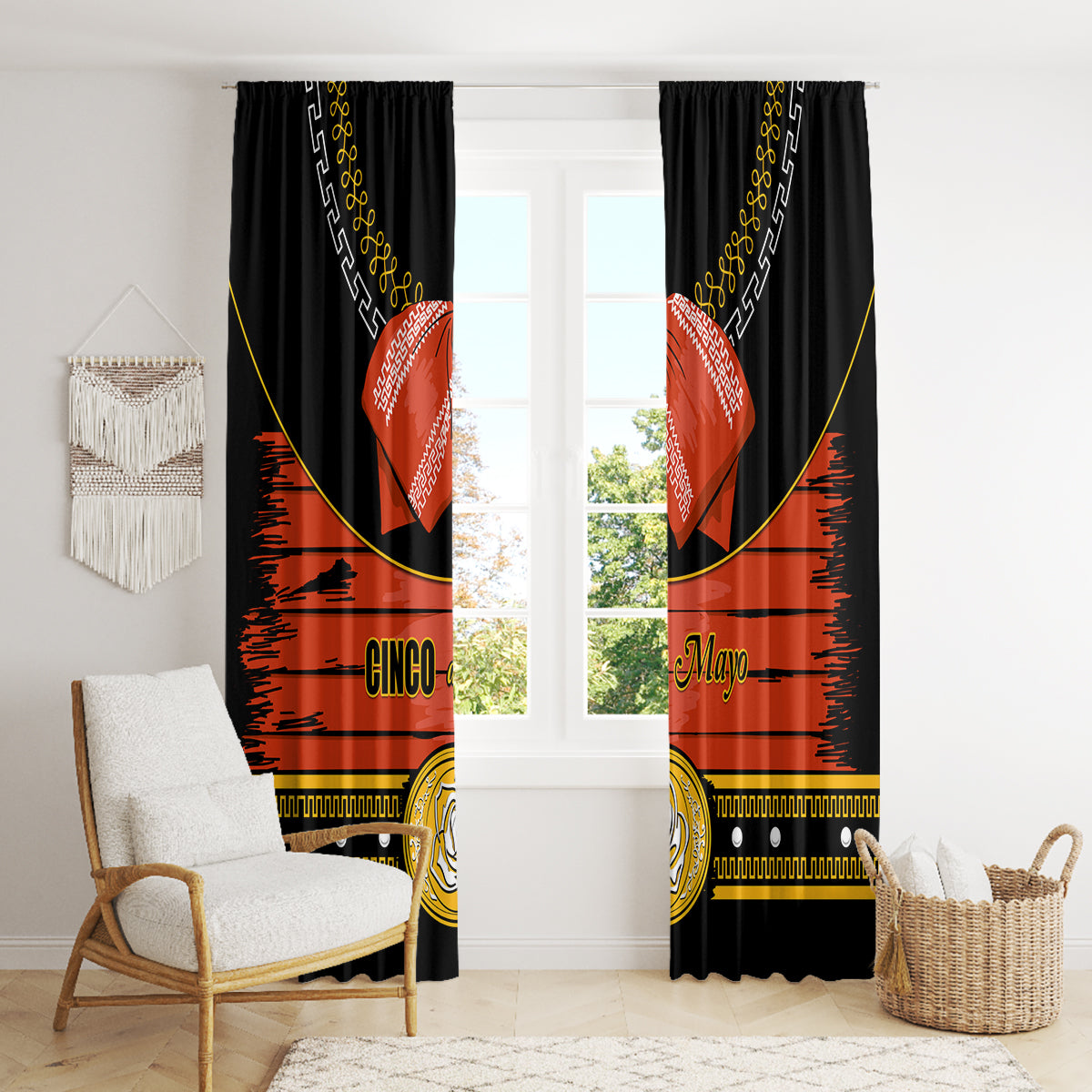 Cinco de Mayo 2024 Window Curtain Traje de Charro Style - Wonder Print Shop