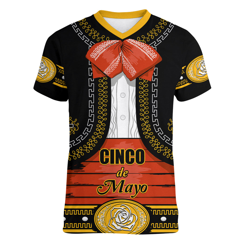 Cinco de Mayo 2024 Women V Neck T Shirt Traje de Charro Style - Wonder Print Shop
