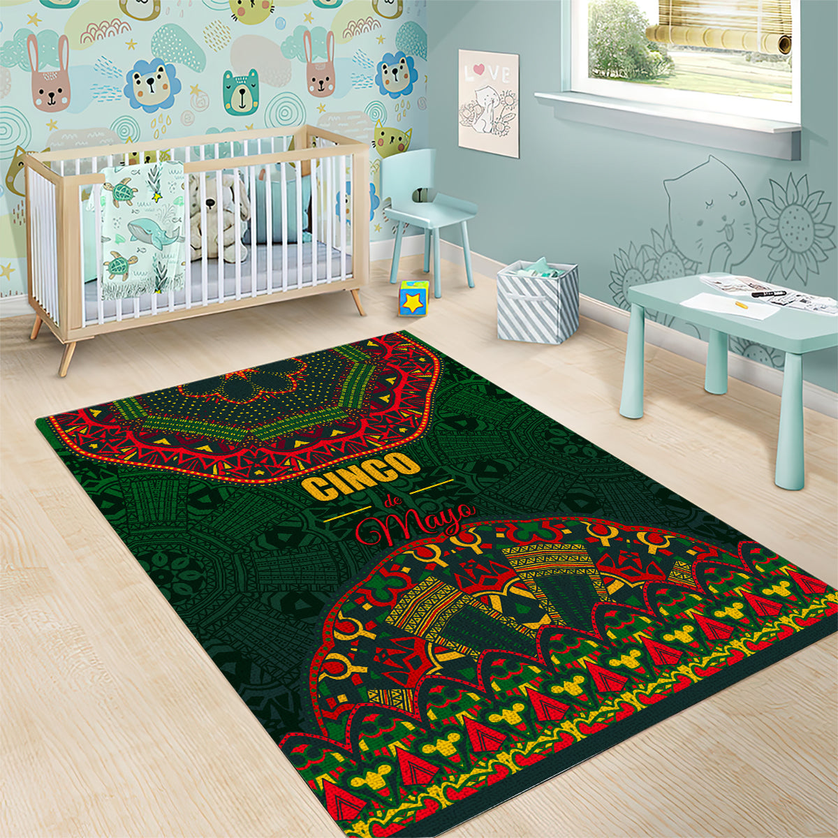 Cinco de Mayo 2024 Area Rug Mexican Folk Pattern - Wonder Print Shop