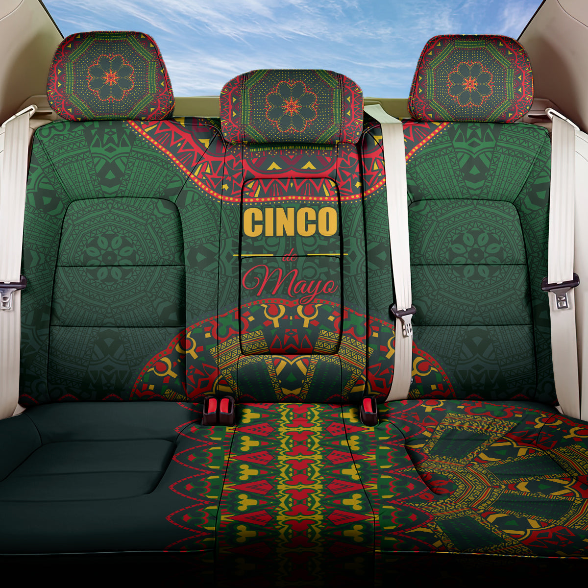 Cinco de Mayo 2024 Back Car Seat Cover Mexican Folk Pattern - Wonder Print Shop