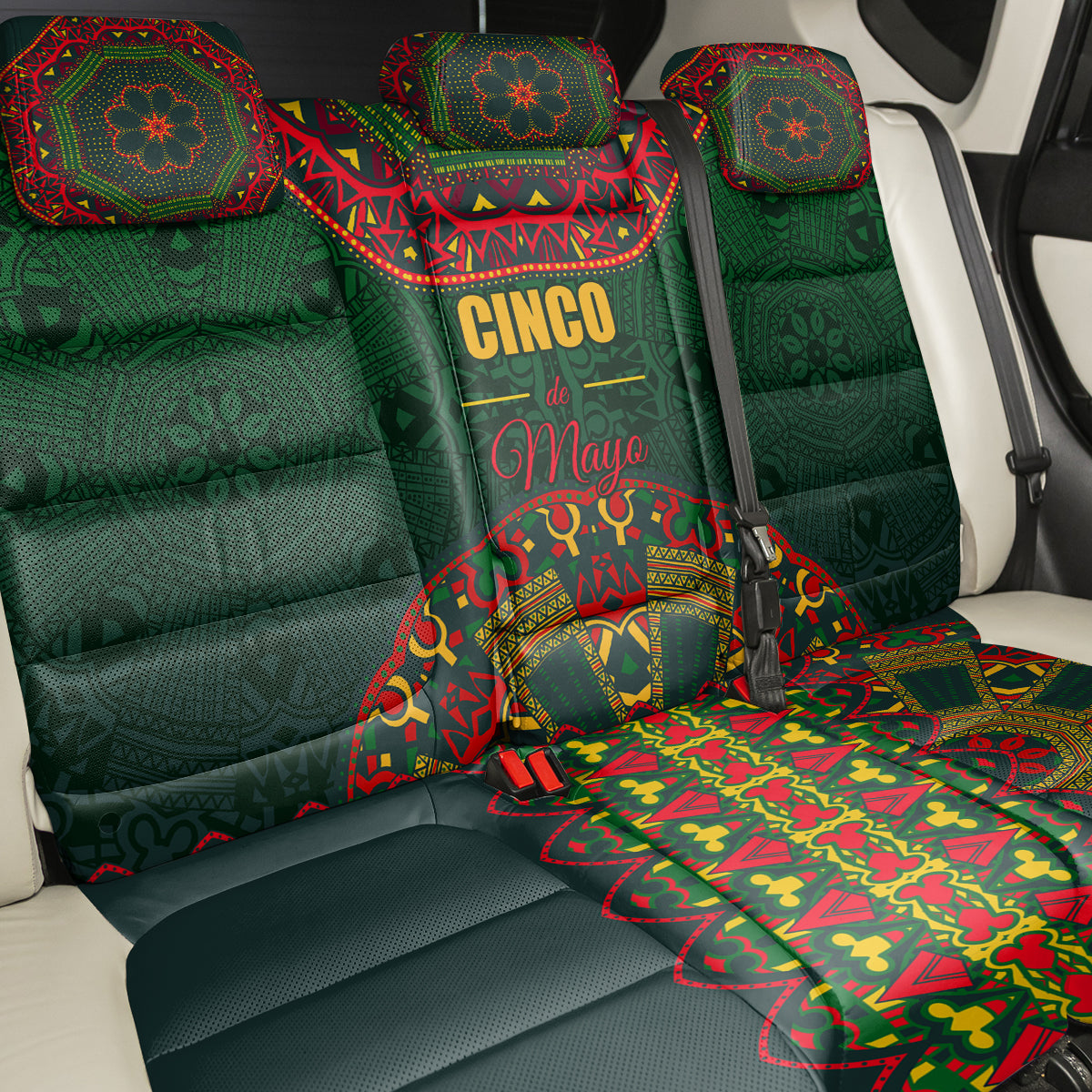 Cinco de Mayo 2024 Back Car Seat Cover Mexican Folk Pattern - Wonder Print Shop