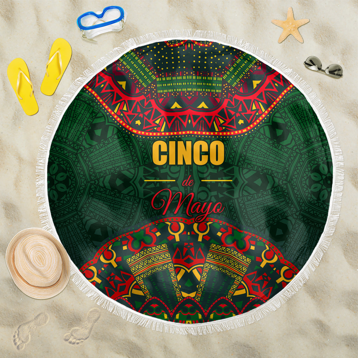 Cinco de Mayo 2024 Beach Blanket Mexican Folk Pattern - Wonder Print Shop