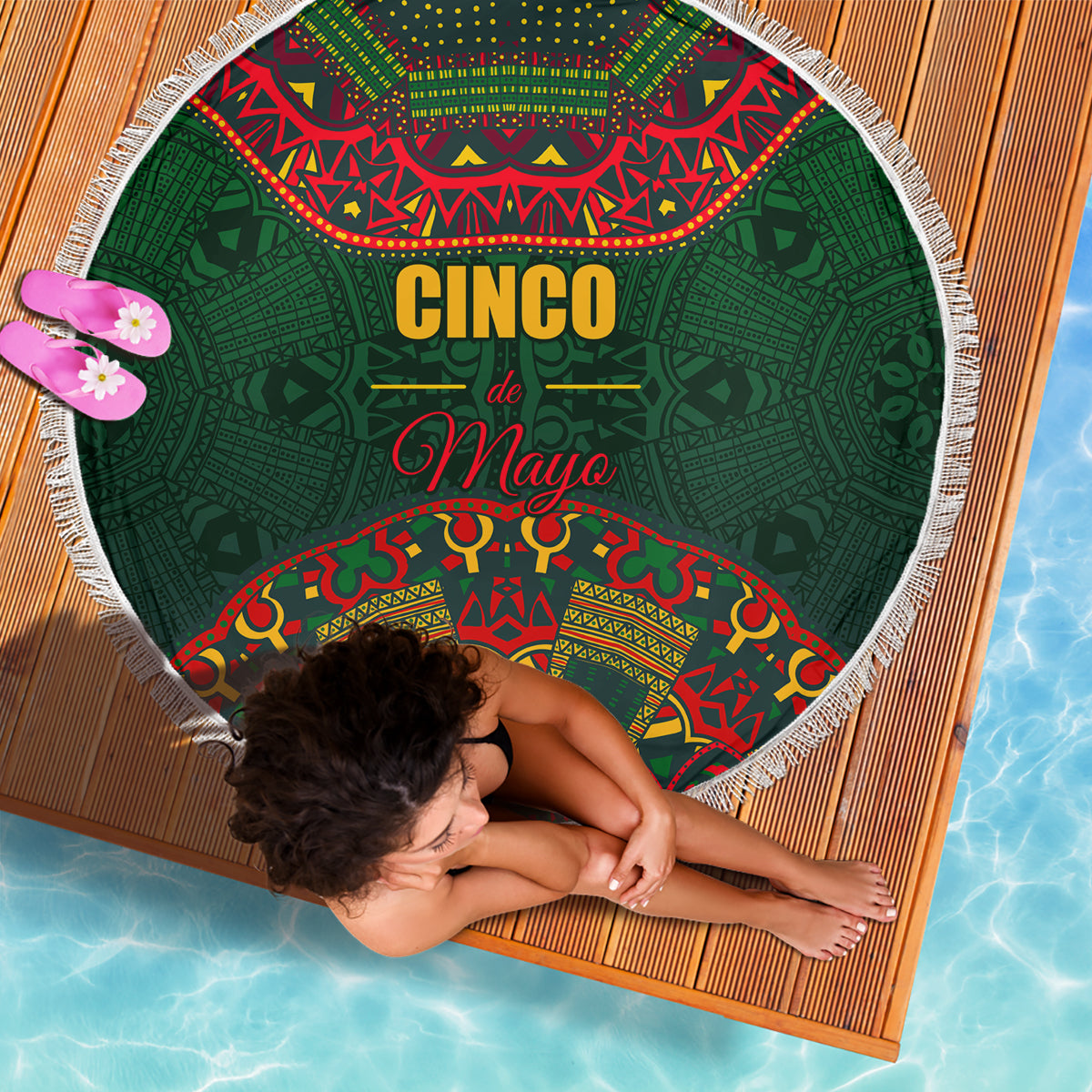 Cinco de Mayo 2024 Beach Blanket Mexican Folk Pattern - Wonder Print Shop