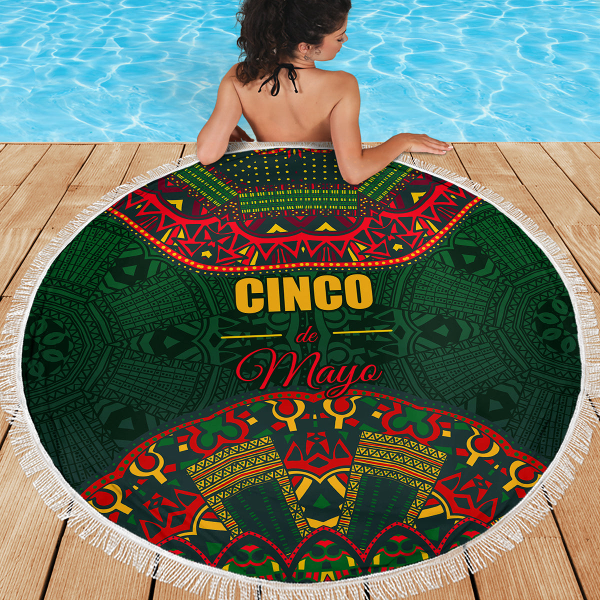 Cinco de Mayo 2024 Beach Blanket Mexican Folk Pattern - Wonder Print Shop