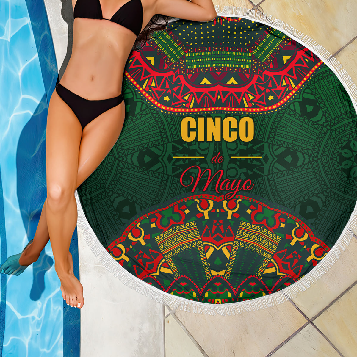 Cinco de Mayo 2024 Beach Blanket Mexican Folk Pattern - Wonder Print Shop