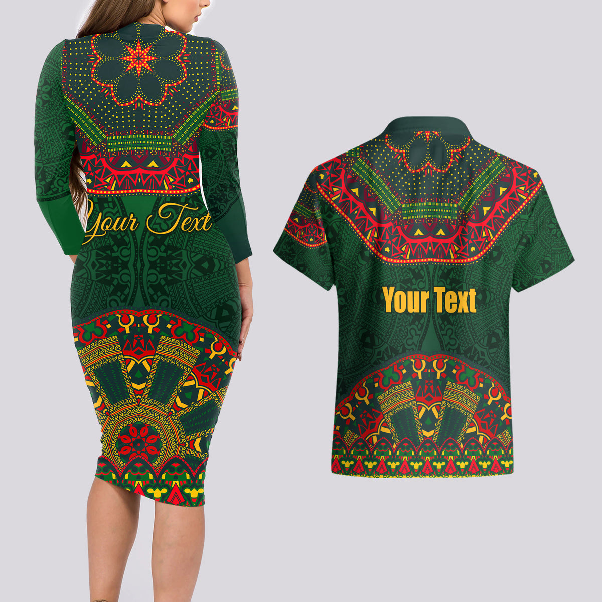 Cinco de Mayo 2024 Couples Matching Long Sleeve Bodycon Dress and Hawaiian Shirt Mexican Folk Pattern - Wonder Print Shop
