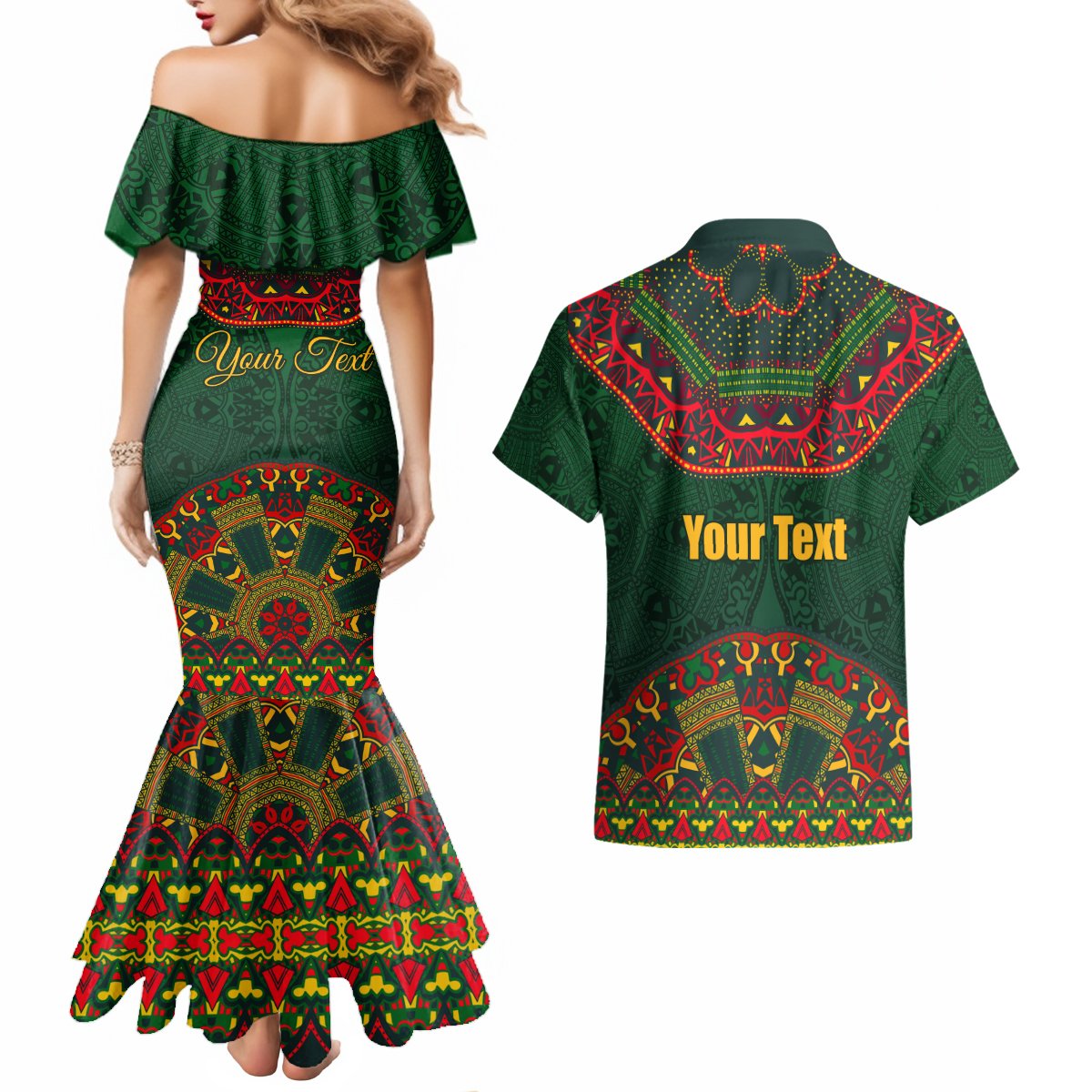 Cinco de Mayo 2024 Couples Matching Mermaid Dress and Hawaiian Shirt Mexican Folk Pattern - Wonder Print Shop