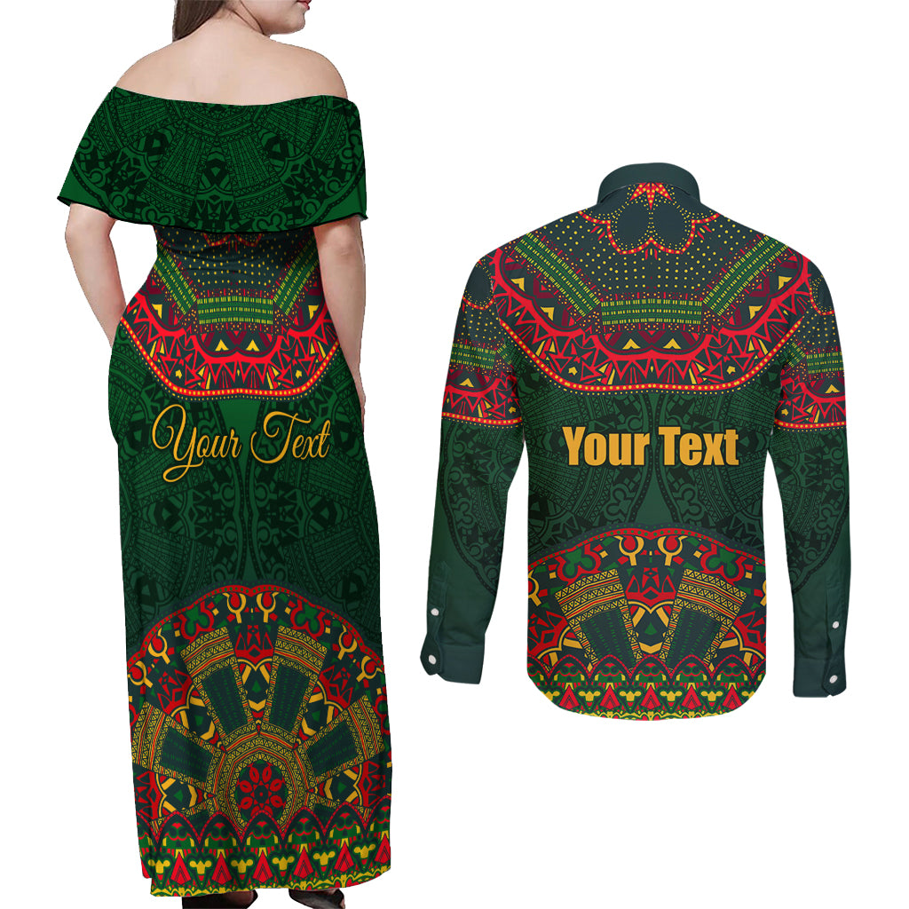 Cinco de Mayo 2024 Couples Matching Off Shoulder Maxi Dress and Long Sleeve Button Shirt Mexican Folk Pattern - Wonder Print Shop