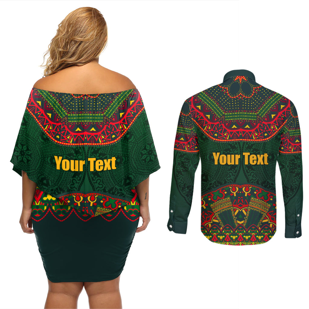 Cinco de Mayo 2024 Couples Matching Off Shoulder Short Dress and Long Sleeve Button Shirt Mexican Folk Pattern - Wonder Print Shop