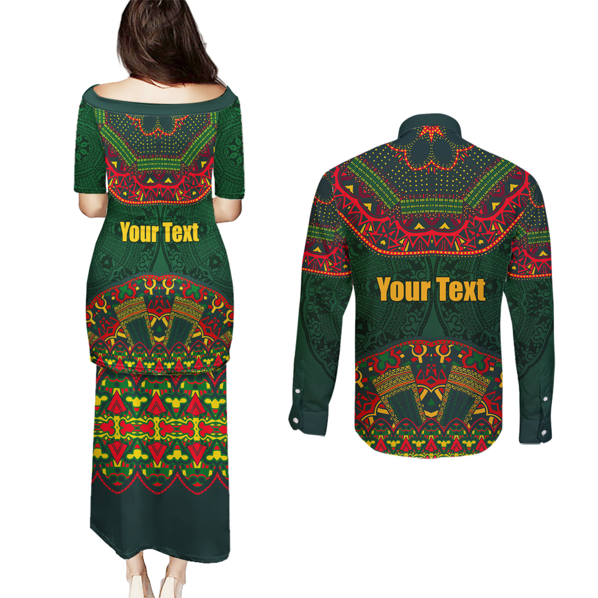 Cinco de Mayo 2024 Couples Matching Puletasi and Long Sleeve Button Shirt Mexican Folk Pattern - Wonder Print Shop