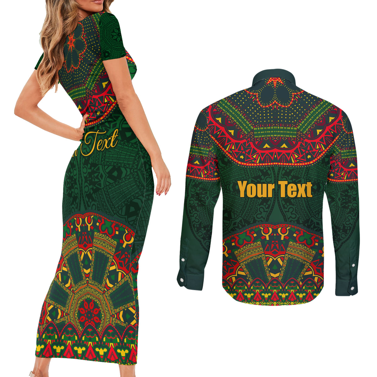 Cinco de Mayo 2024 Couples Matching Short Sleeve Bodycon Dress and Long Sleeve Button Shirt Mexican Folk Pattern - Wonder Print Shop