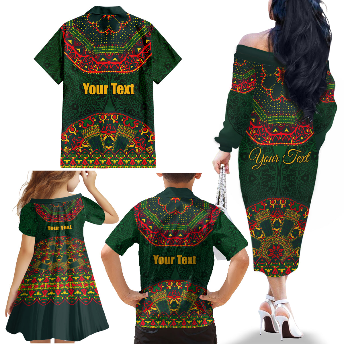Cinco de Mayo 2024 Family Matching Off The Shoulder Long Sleeve Dress and Hawaiian Shirt Mexican Folk Pattern - Wonder Print Shop