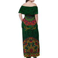 Cinco de Mayo 2024 Family Matching Off Shoulder Maxi Dress and Hawaiian Shirt Mexican Folk Pattern - Wonder Print Shop