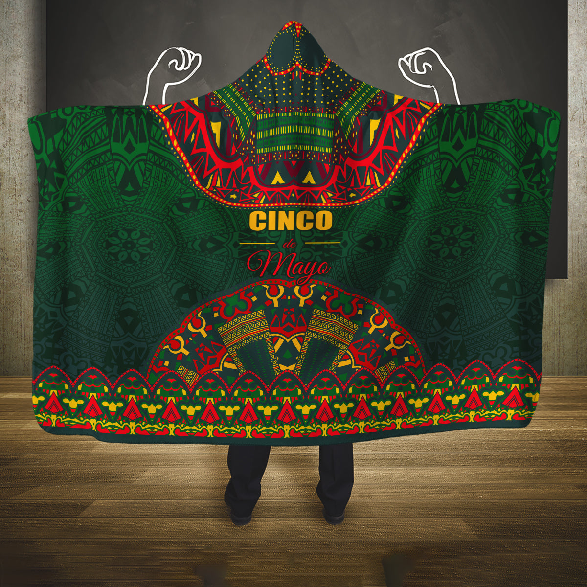 Cinco de Mayo 2024 Hooded Blanket Mexican Folk Pattern