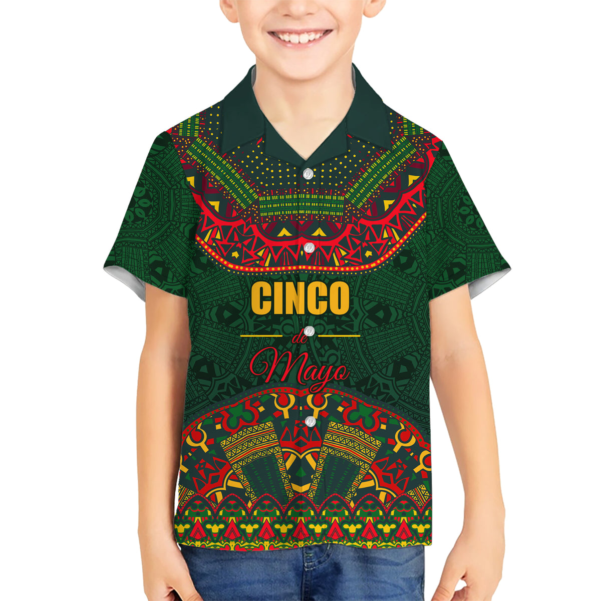 Cinco de Mayo 2024 Kid Hawaiian Shirt Mexican Folk Pattern - Wonder Print Shop