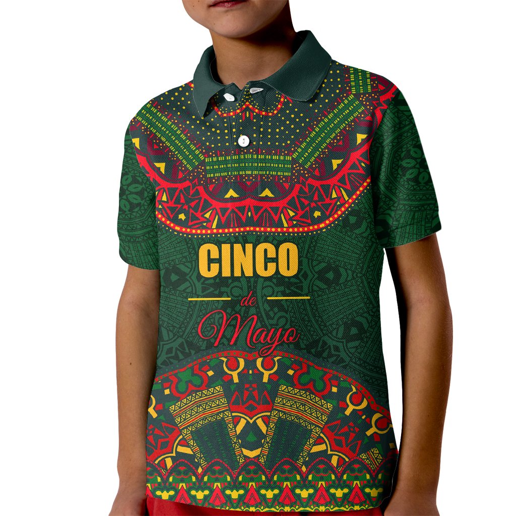 Cinco de Mayo 2024 Kid Polo Shirt Mexican Folk Pattern - Wonder Print Shop