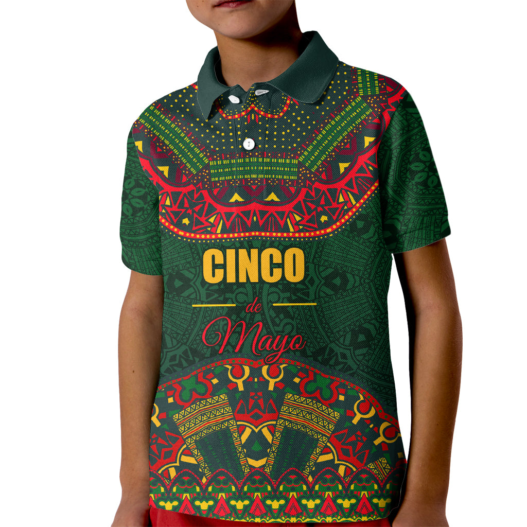 Cinco de Mayo 2024 Kid Polo Shirt Mexican Folk Pattern - Wonder Print Shop