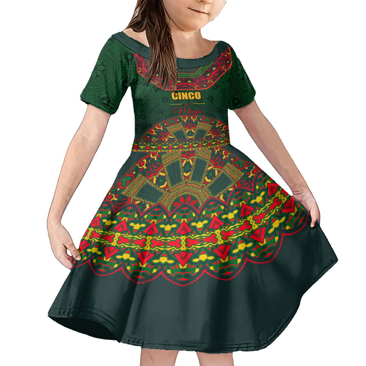 Cinco de Mayo 2024 Kid Short Sleeve Dress Mexican Folk Pattern - Wonder Print Shop