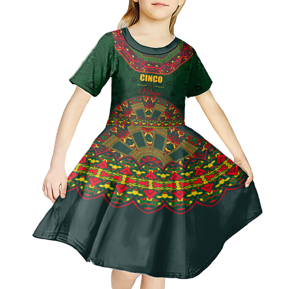Cinco de Mayo 2024 Kid Short Sleeve Dress Mexican Folk Pattern - Wonder Print Shop