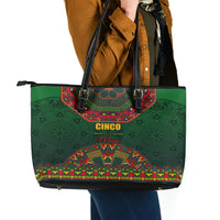Cinco de Mayo 2024 Leather Tote Bag Mexican Folk Pattern - Wonder Print Shop
