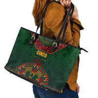 Cinco de Mayo 2024 Leather Tote Bag Mexican Folk Pattern - Wonder Print Shop