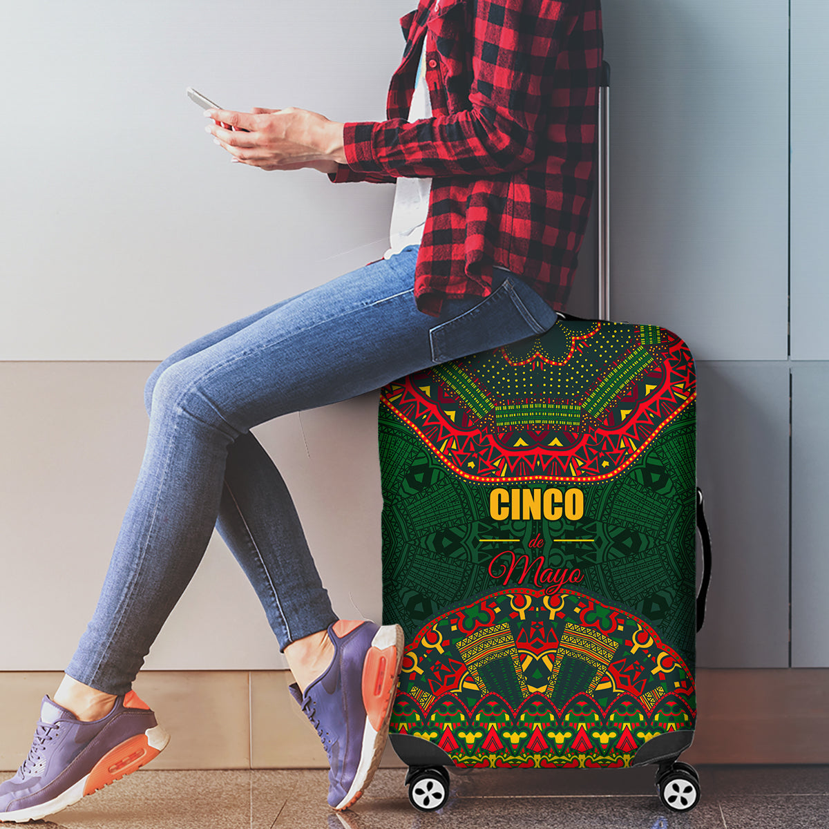 Cinco de Mayo 2024 Luggage Cover Mexican Folk Pattern - Wonder Print Shop