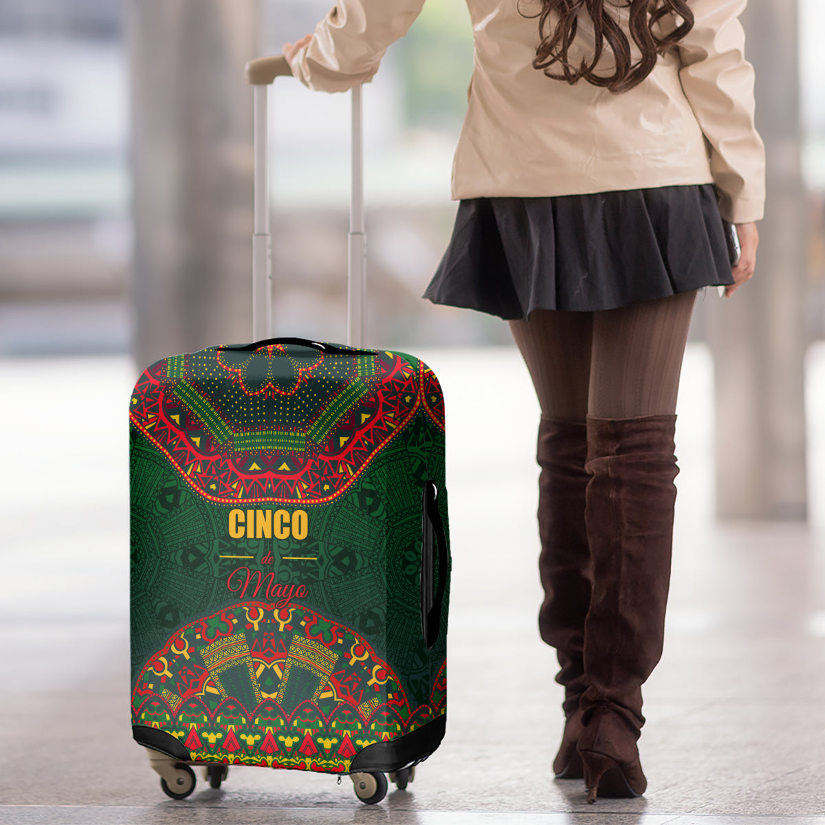 Cinco de Mayo 2024 Luggage Cover Mexican Folk Pattern - Wonder Print Shop