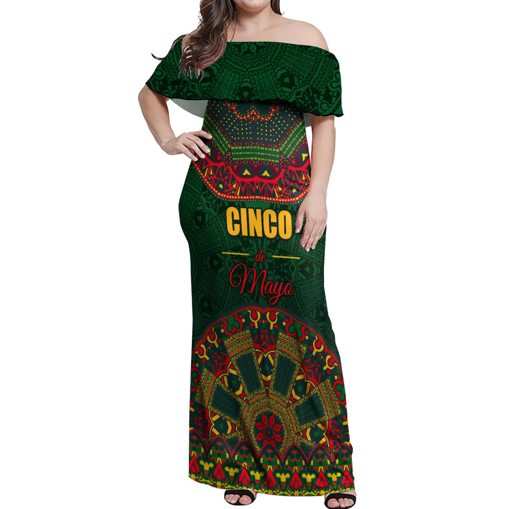 Cinco de Mayo 2024 Off Shoulder Maxi Dress Mexican Folk Pattern - Wonder Print Shop