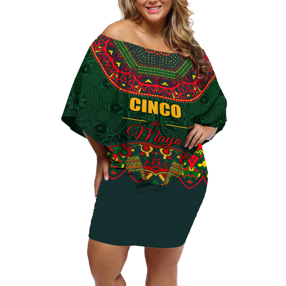 Cinco de Mayo 2024 Off Shoulder Short Dress Mexican Folk Pattern - Wonder Print Shop