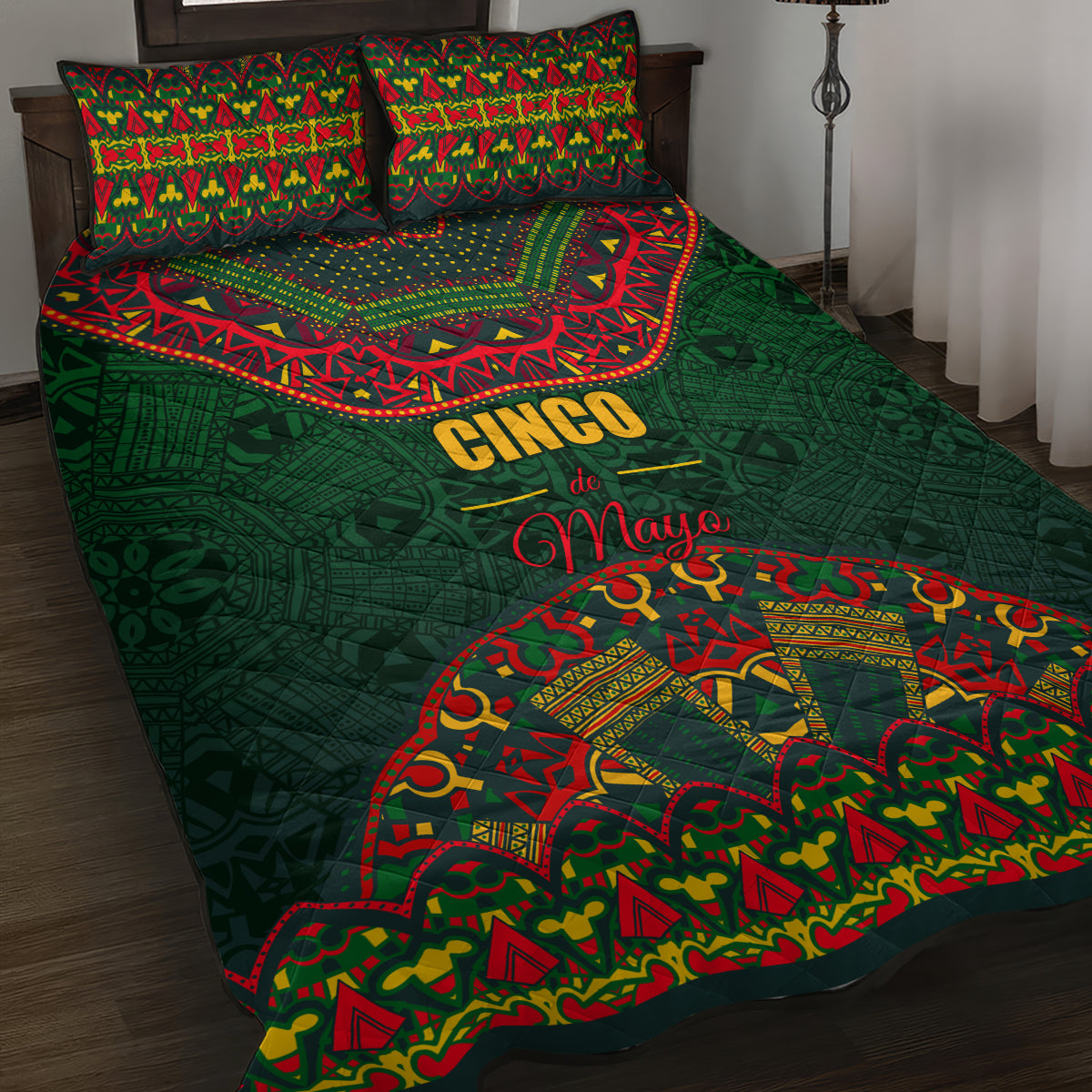Cinco de Mayo 2024 Quilt Bed Set Mexican Folk Pattern - Wonder Print Shop