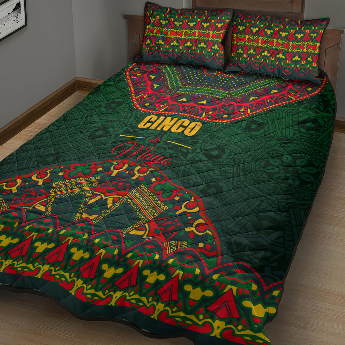 Cinco de Mayo 2024 Quilt Bed Set Mexican Folk Pattern - Wonder Print Shop