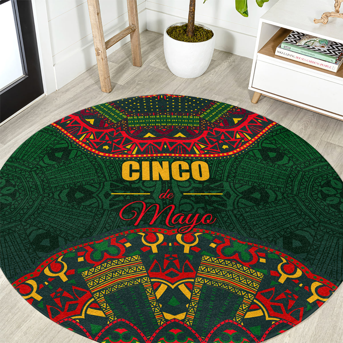 Cinco de Mayo 2024 Round Carpet Mexican Folk Pattern