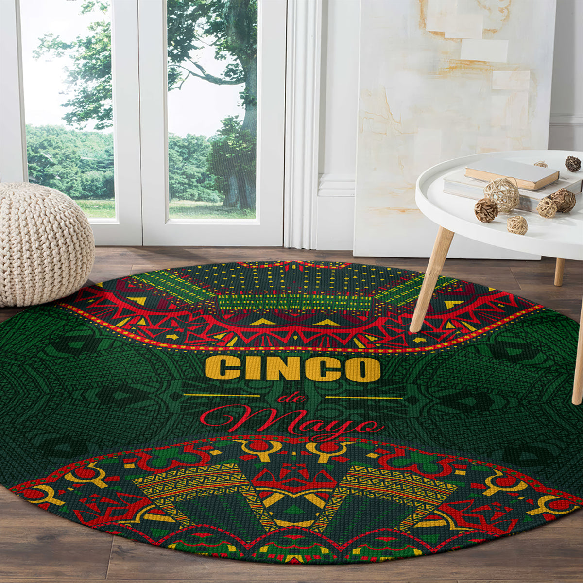 Cinco de Mayo 2024 Round Carpet Mexican Folk Pattern